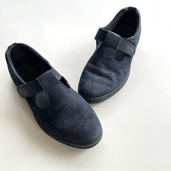 ECCO BLUE SUEDE MARY JANE FLATS LOAFERS LEATHER WOMENS SIZE 40 US‎ 9 9.5 WALKING - Picture 1 of 10